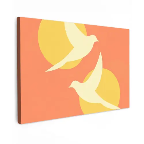 Vogels - Cirkels - Geel Tuinposter op houten frame 2 cm dik klein -3d