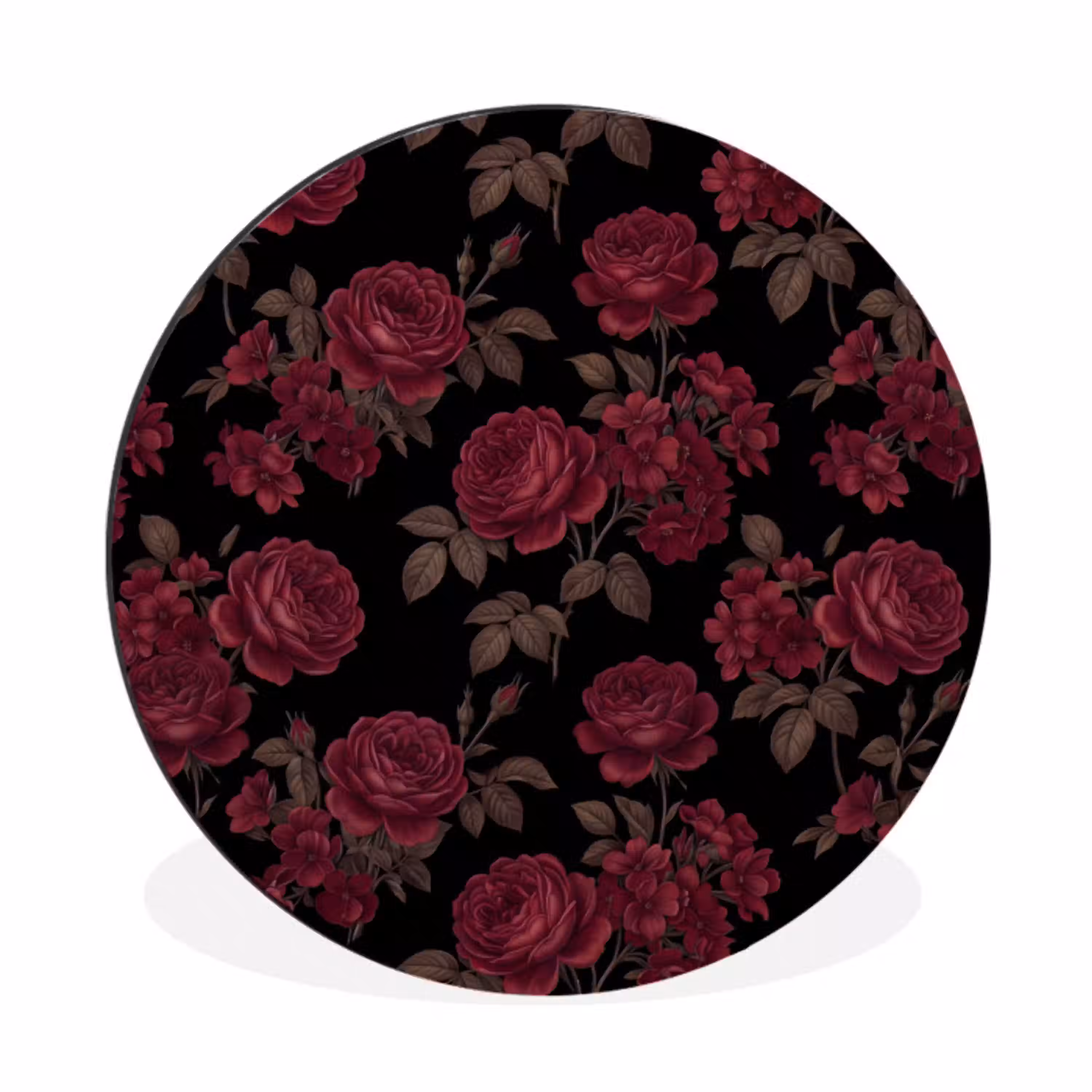Bloemen - Roos - Patroon - Klassiek - Rood Wandcirkel aluminium klein -3d