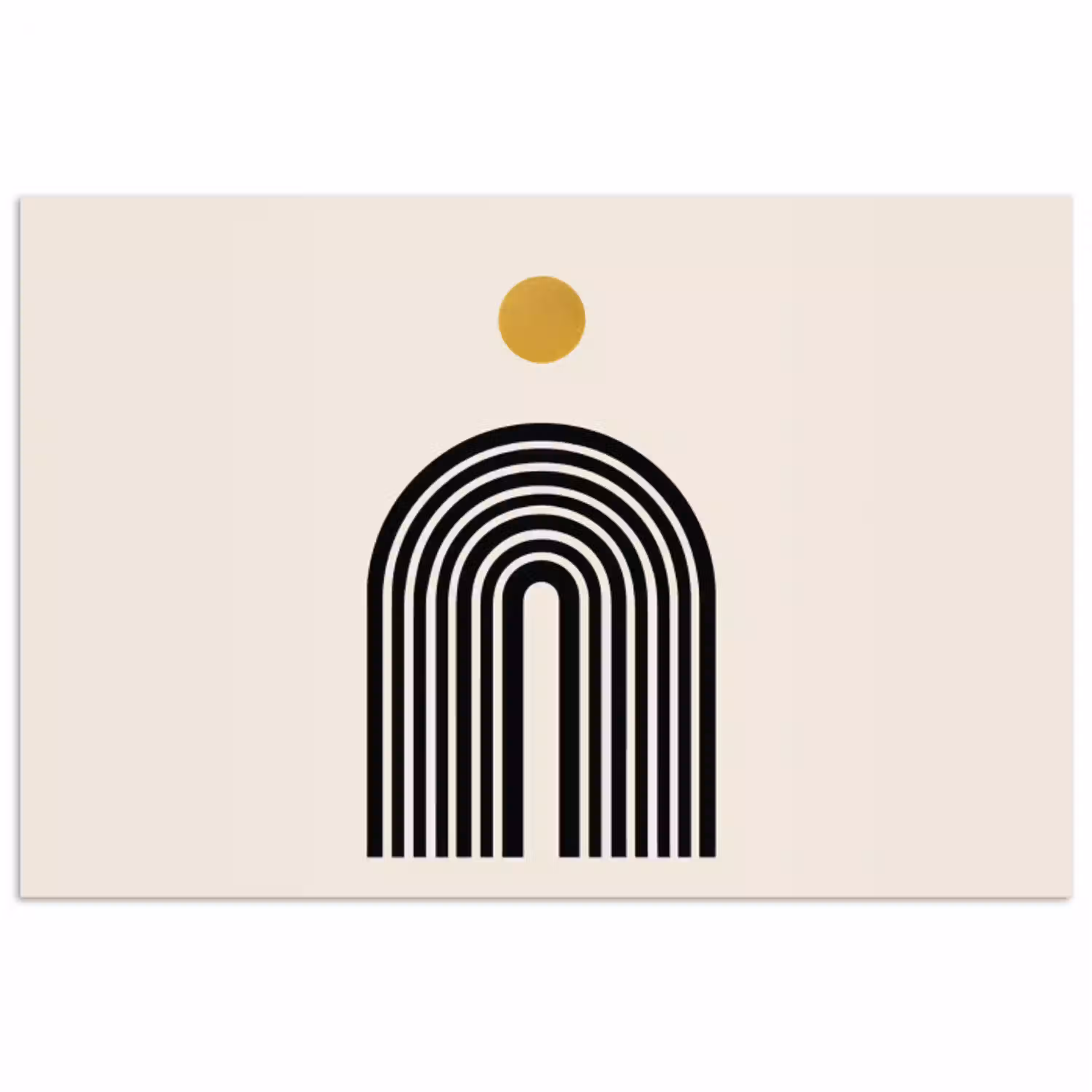 Minimalistisch - Zwarte boog - Gouden cirkel poster papier klein -3d