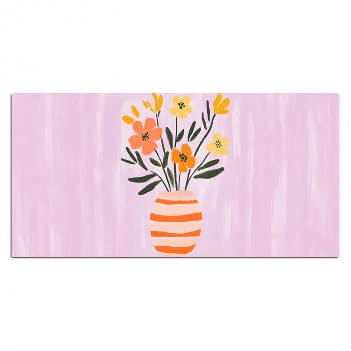 Vaas - Gestreept - Bloemen - Oranje Muismat XXL klein -3d_leeg