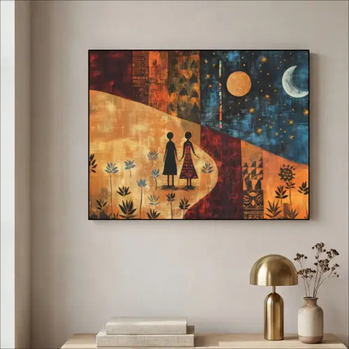 Silhouetten - Abstract - Zon - Maan Textielframe zwart klein -sfeer2