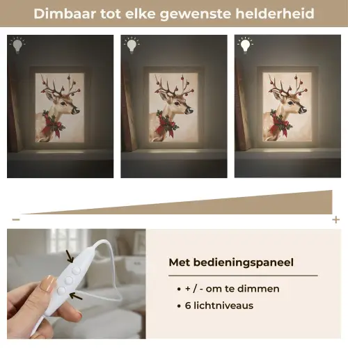 Gewei - Kerst - Rendier - Rood Light Box met kabel (Tafellamp) klein -USP_dimbaarNL