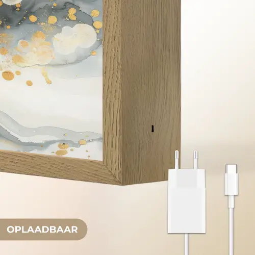 Boom - Modern - Abstract - Goud - Zwart - Wit Light Box met batterij (Wandlamp) middel -USP_websiteoplaadbaarNL
