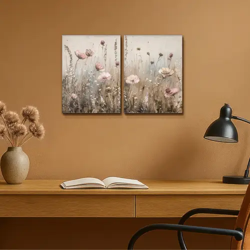 Bloemen - Beige - Modern - Roze Canvas - Meerluiken 2 luik klein -sfeer5