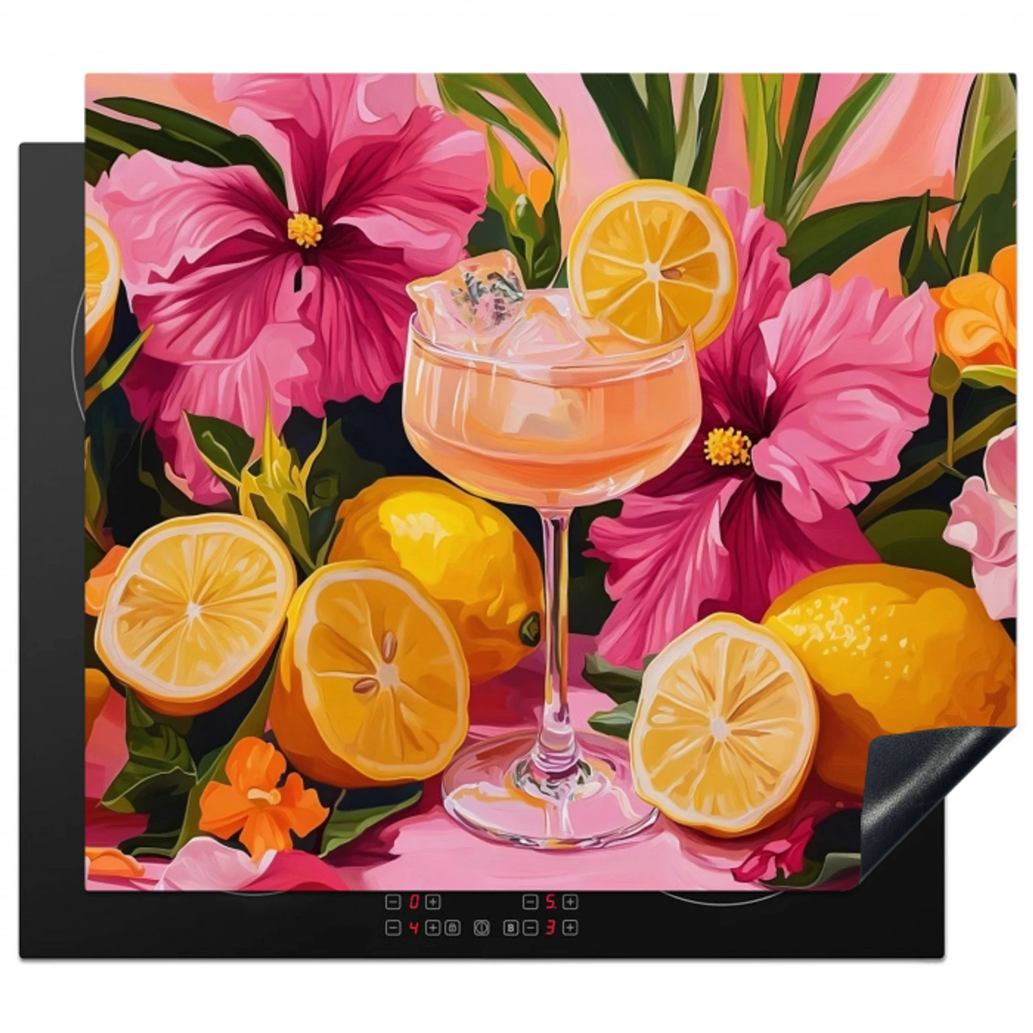 Drink - Bloemen - Yellow Inductie beschermer vinyl 3mm middel -3d