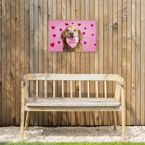 Hond - Kiss- Valentijn - Hartjes Tuinposter op houten frame 2 cm dik klein -sfeer4