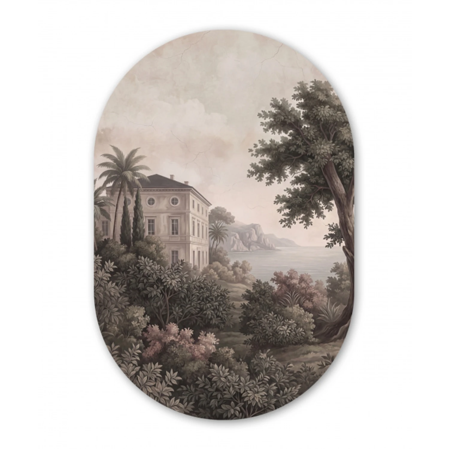 Zee - Villa - Beige Wandcirkel Ovaal Forex klein -3d