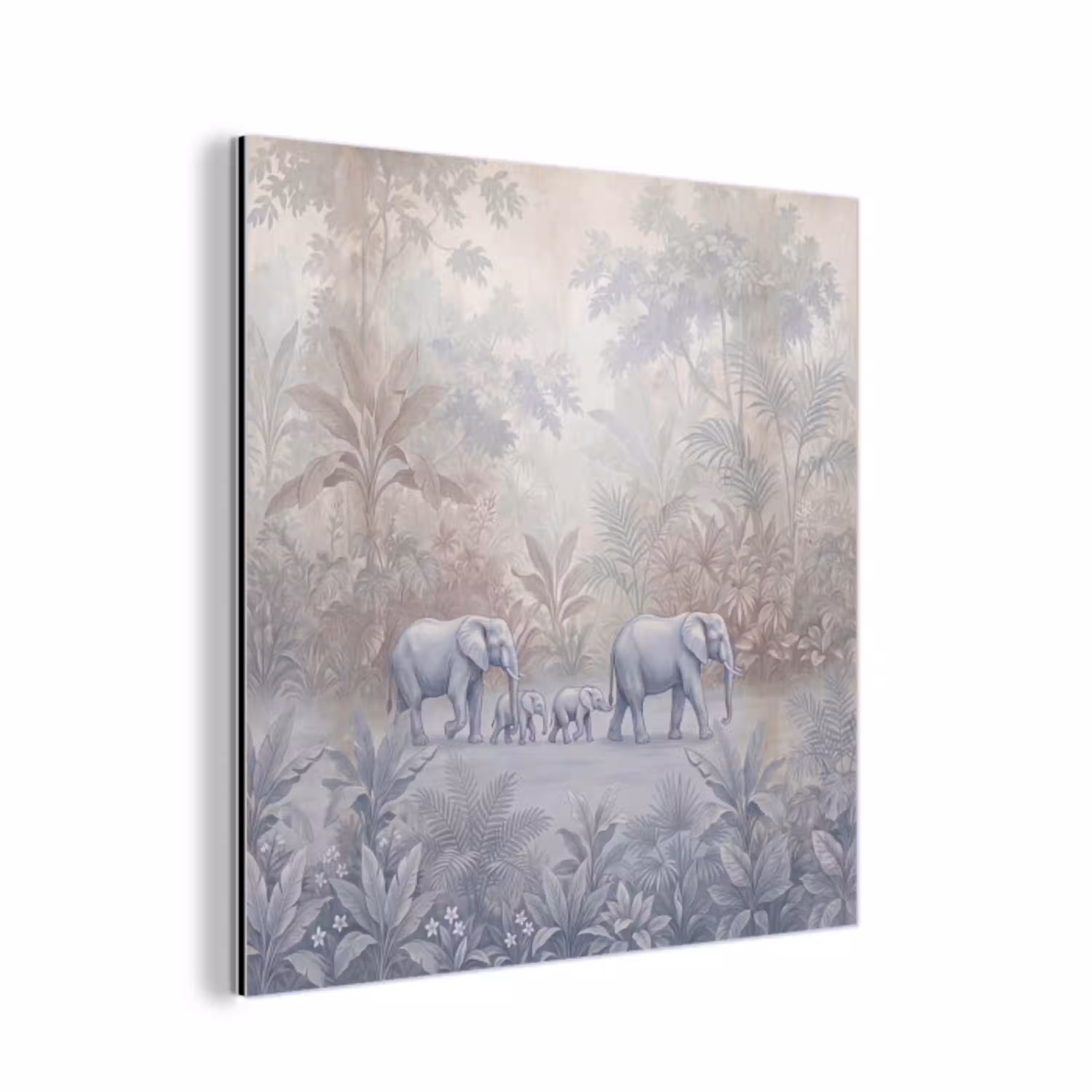 Olifant - Familie - Jungle - Illustratie - Grijs aluminium wit klein -3d