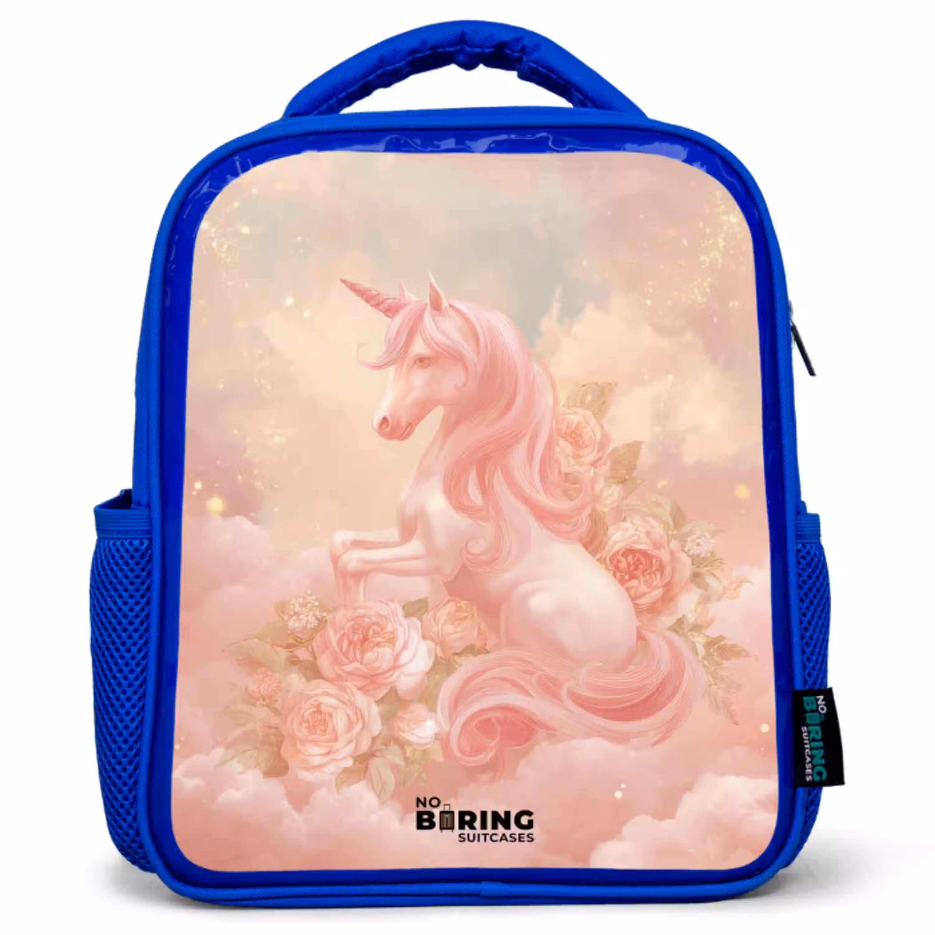 Eenhoorn - Wolken - Roze Kinderrugzak - Blauw middel -3d