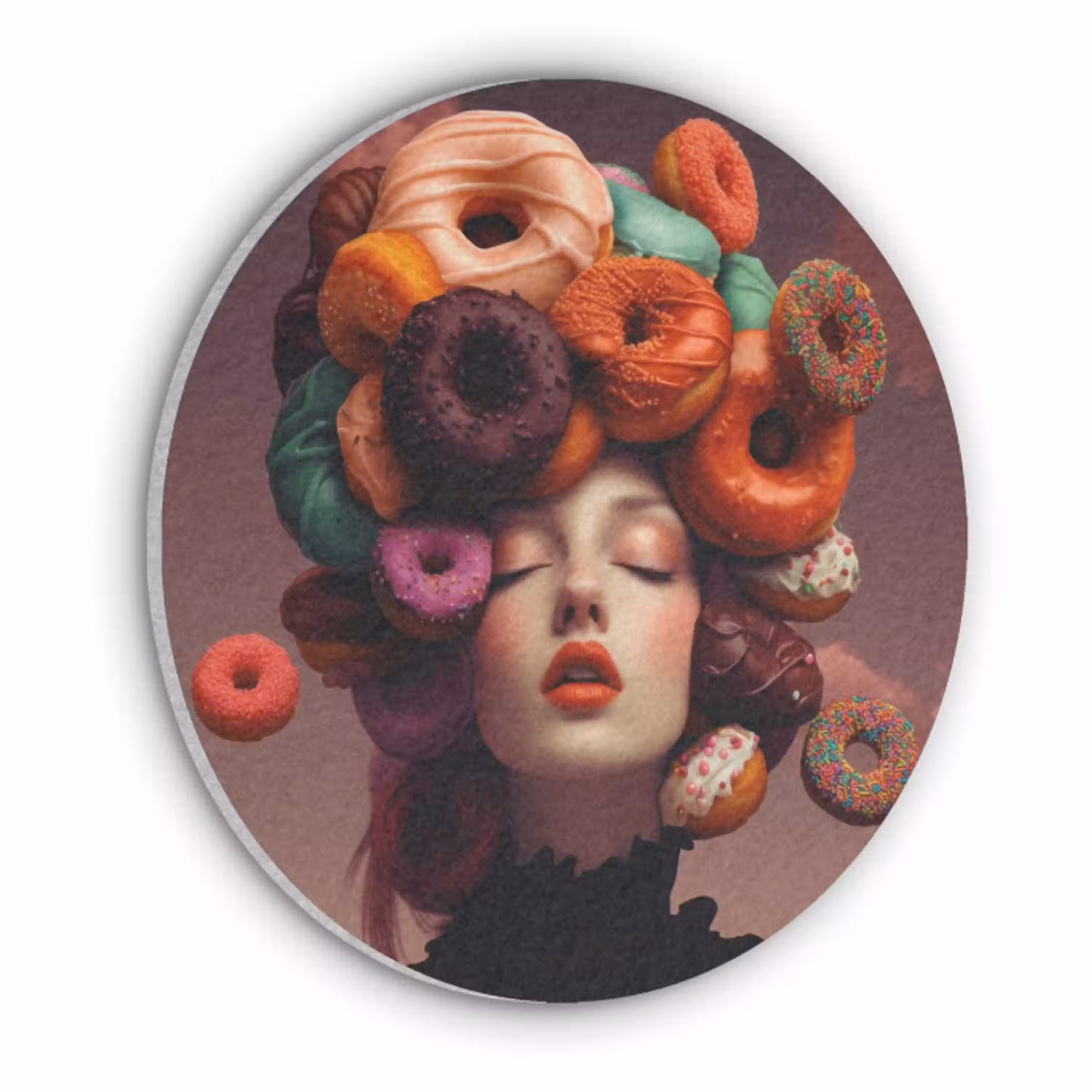 Vrouw - Donuts - Kleurrijk Akoestische PET Vilt - Rond klein -3d