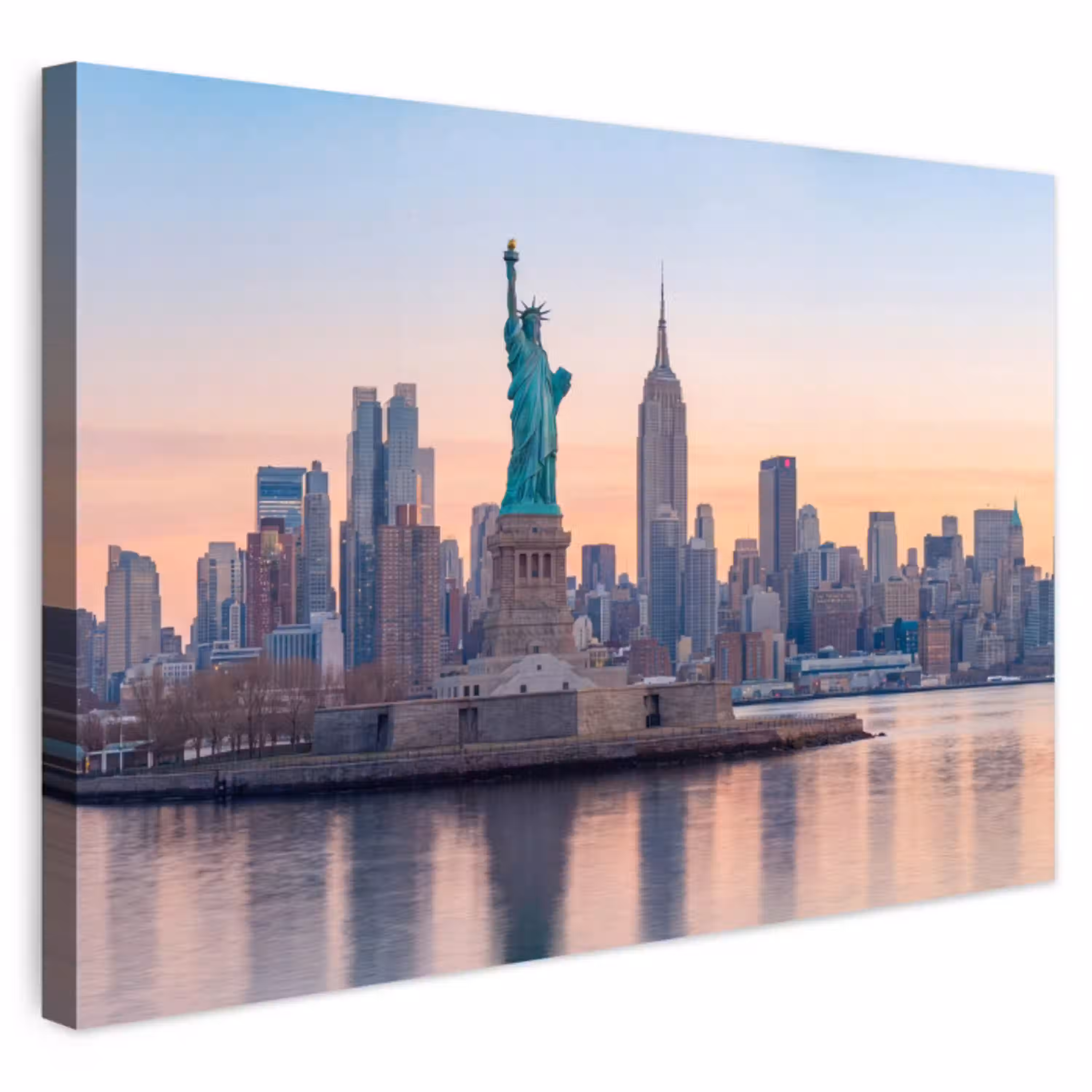 Vrijheidsbeeld - New York - Zonsopgang - Stad - Architectuur Tuinposter op houten frame 2 cm dik klein -3d