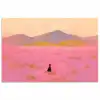 Bloemenweide - Heuvels - Silhouet - Roze poster papier klein -3d
