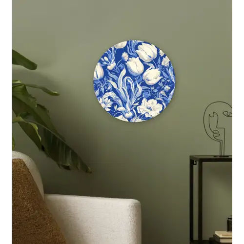 Bloemen - Delfts Blauw - Patroon - Tulp Wandcirkel plexiglas klein -sfeer3