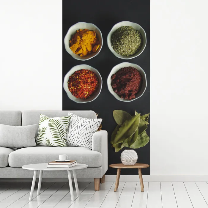 Pollepel - Specerijen - Kruiden - Groen - Bruin - Rustiek fotobehang vinyl groot -woonkamer