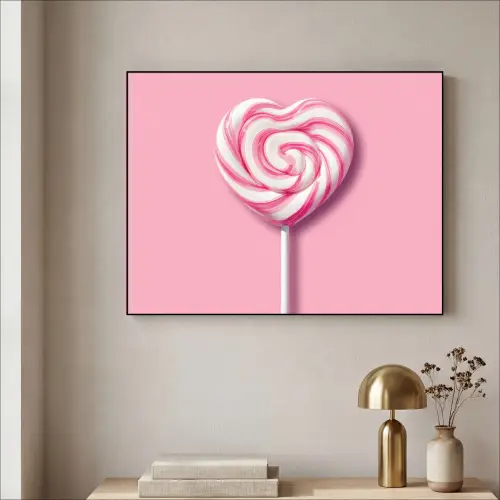 Snoep - Lolly - Hart- Roze Textielframe zwart klein -sfeer2