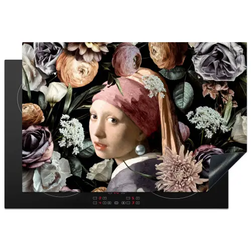 Meisje met de parel - Bloemen - Vermeer - Pastel - Kunstwerk - Schilderij - Oude meesters Inductie beschermer vinyl 3mm klein -3d