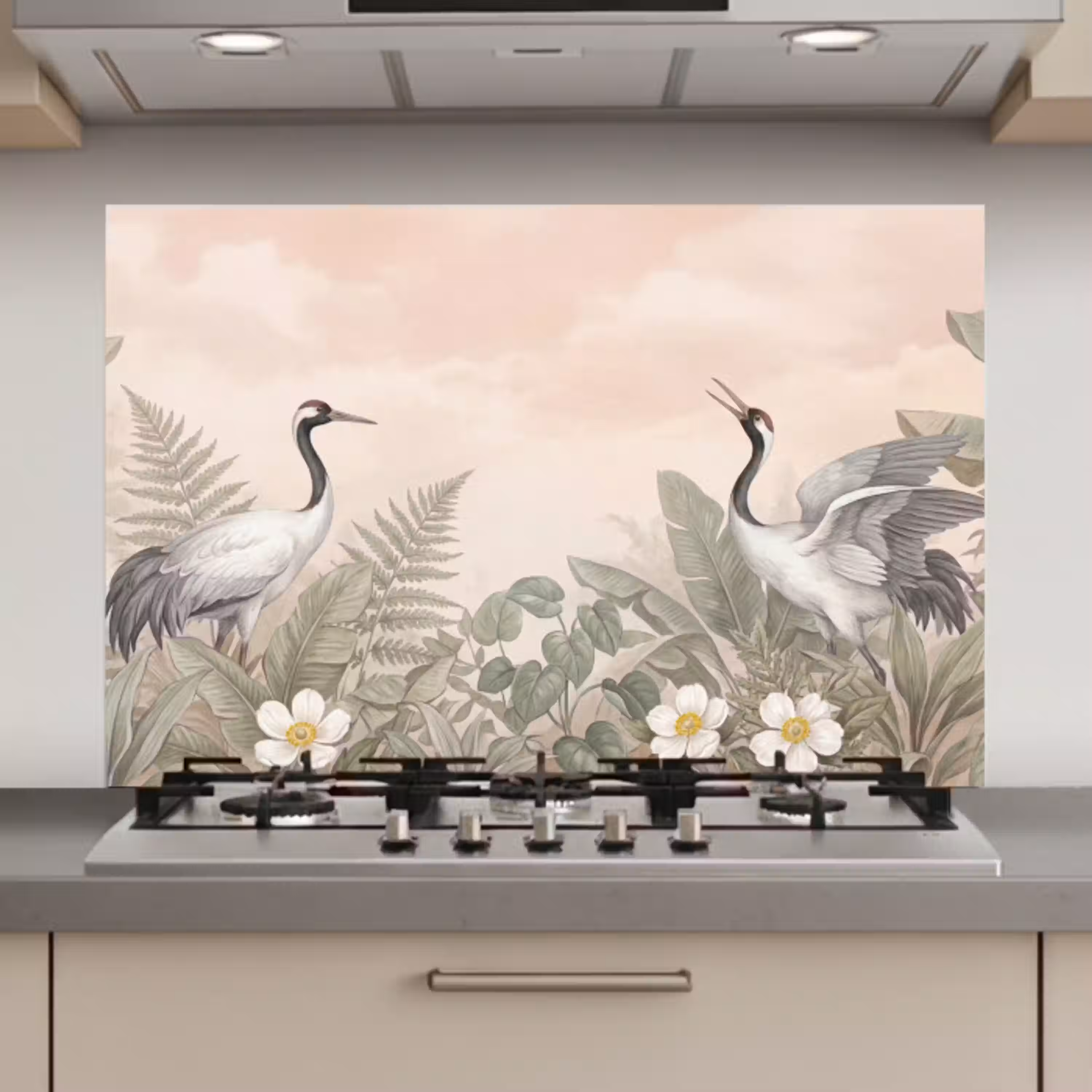 Kraanvogels - Natuur - Roze keuken achterwand spatscherm klein -3d_website