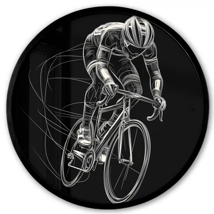 Lijntekening - Wit - Wielrennen - Snelheid Fotolijst rond zonder passe partout klein -3d