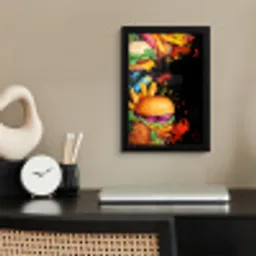 Fastfood - Graffiti - Hamburger - Eten - Modern fotolijst zwart zonder passe partout klein -sfeer1