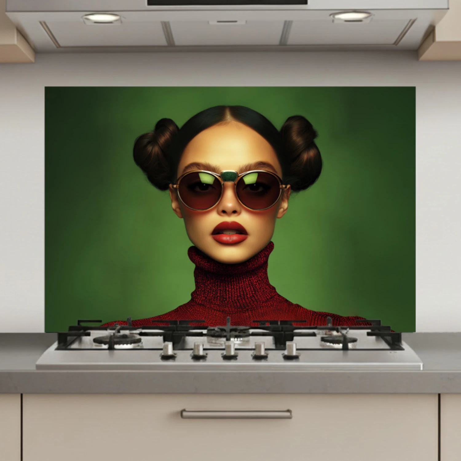 Vrouw - Groen - Bril - Aesthetic - Modern keuken achterwand spatscherm klein -3d_website
