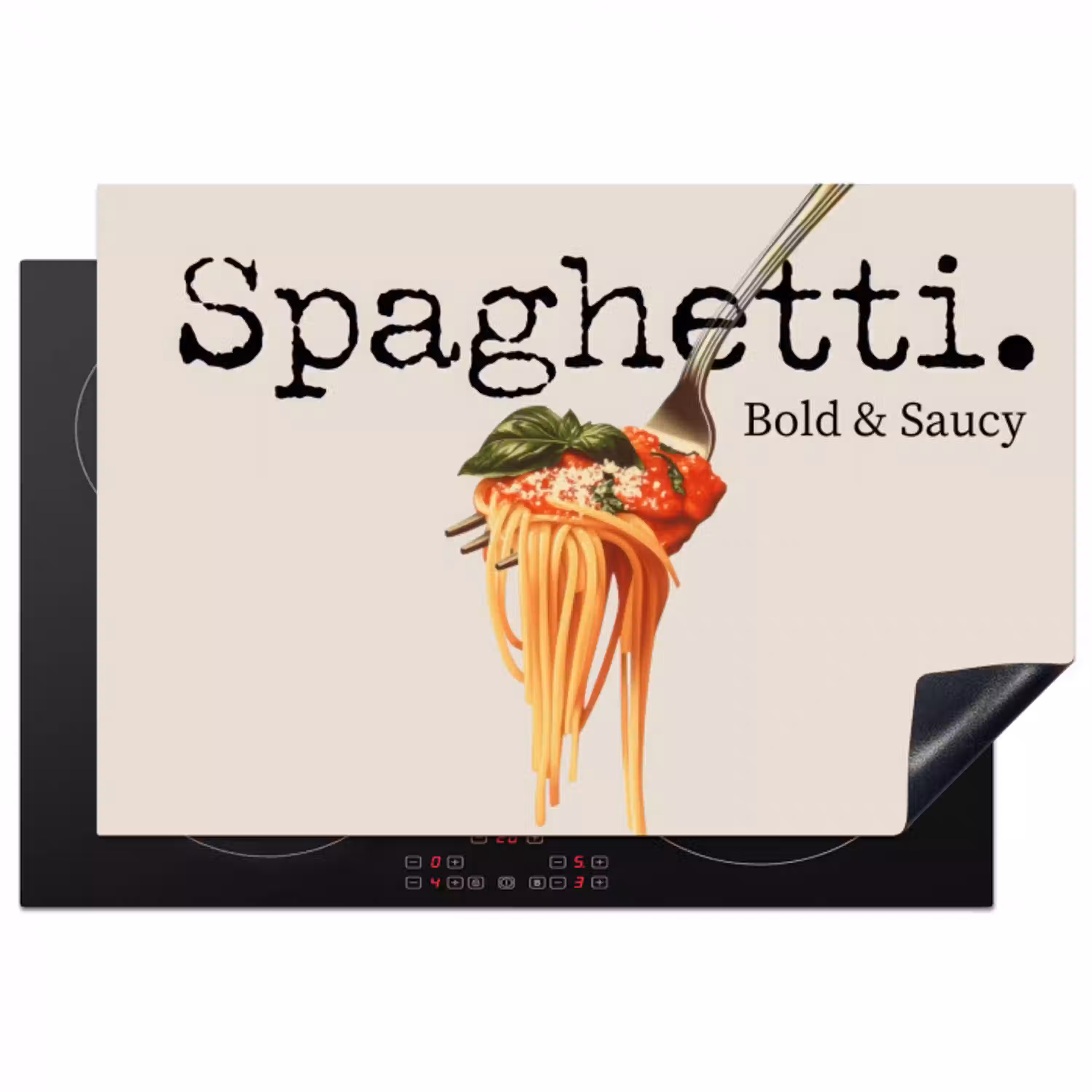 Spaghetti - tomatensaus - Parmezaanse kaas Inductie beschermer vinyl 3mm klein -3d