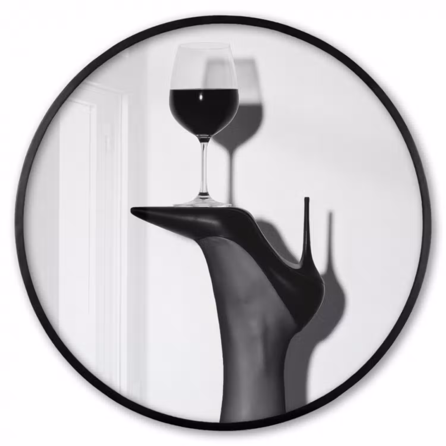 Poster im Rahmen Rund - Absatz - Wein - Minimalistisch - Schwarz