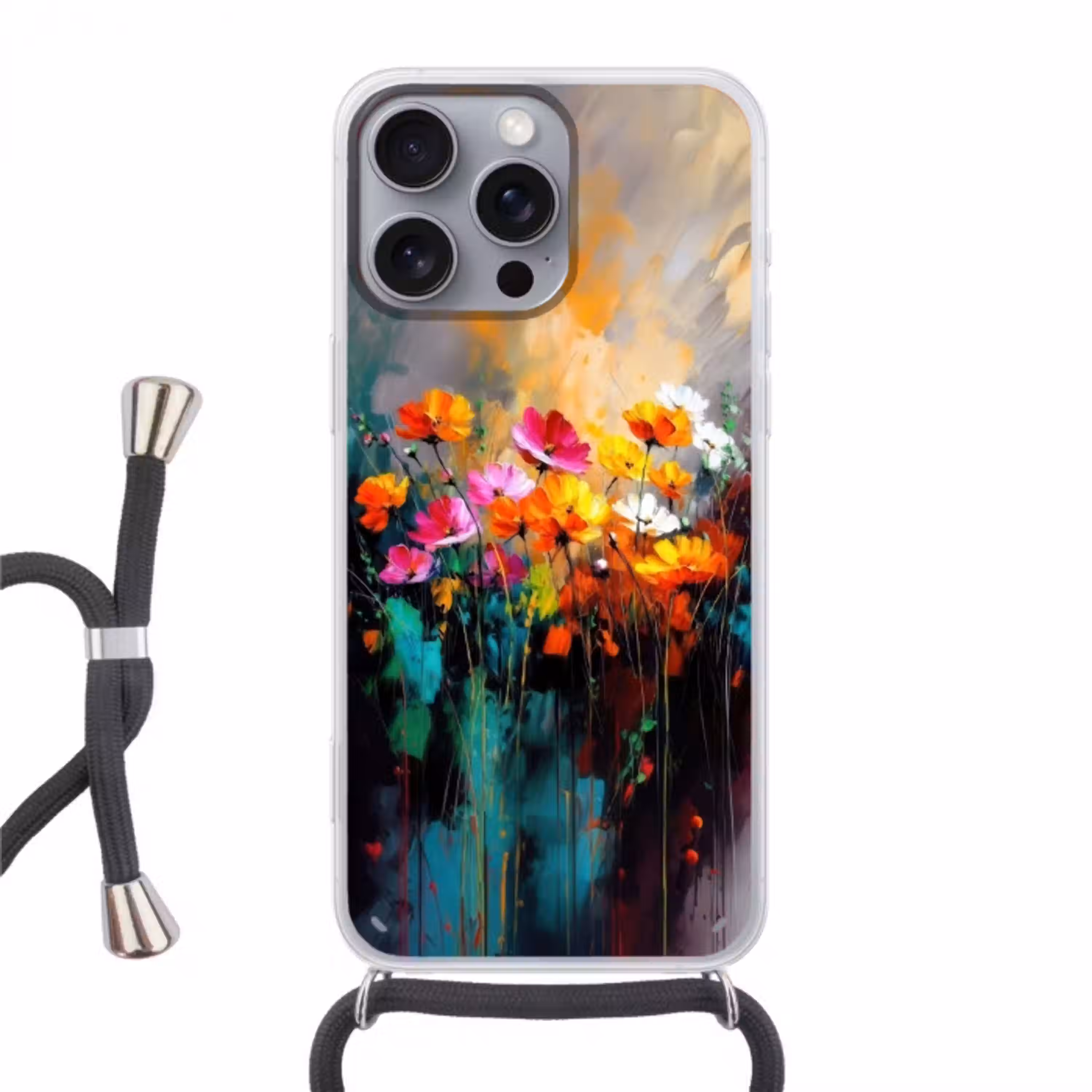 Felgekleurd - Bloemblaadjes - Abstract Hoesje iPhone 16 Pro Max met koord klein -3d