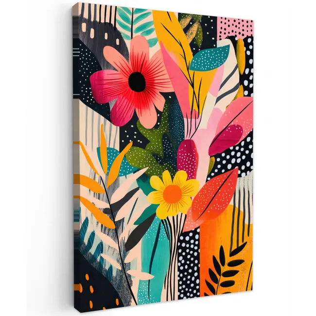 Schilderij - Abstract - Bloemen - Roze canvas 2cm klein -z3d