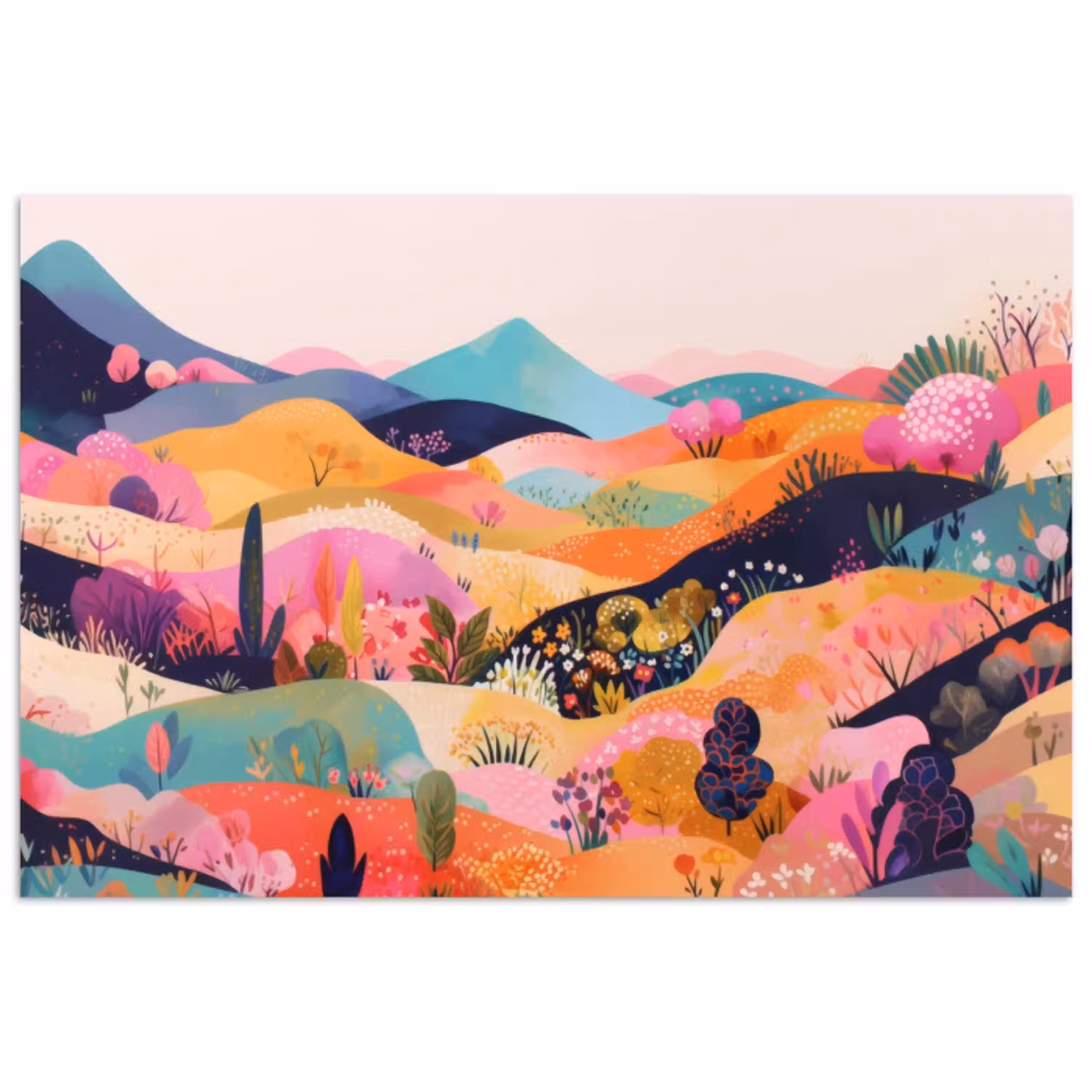 Golvende heuvels - Abstracte planten - Dromerig poster papier klein -3d