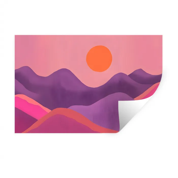 Zon - Heuvels - Paars - Abstract Muursticker klein -3d