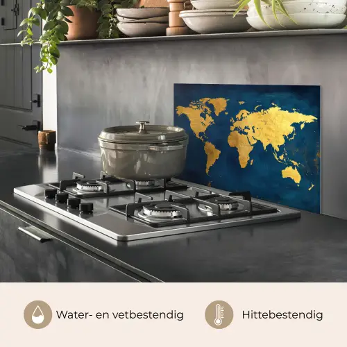 Wereldkaart - Goud - Donkerblauw keuken achterwand spatscherm klein -usp_NL