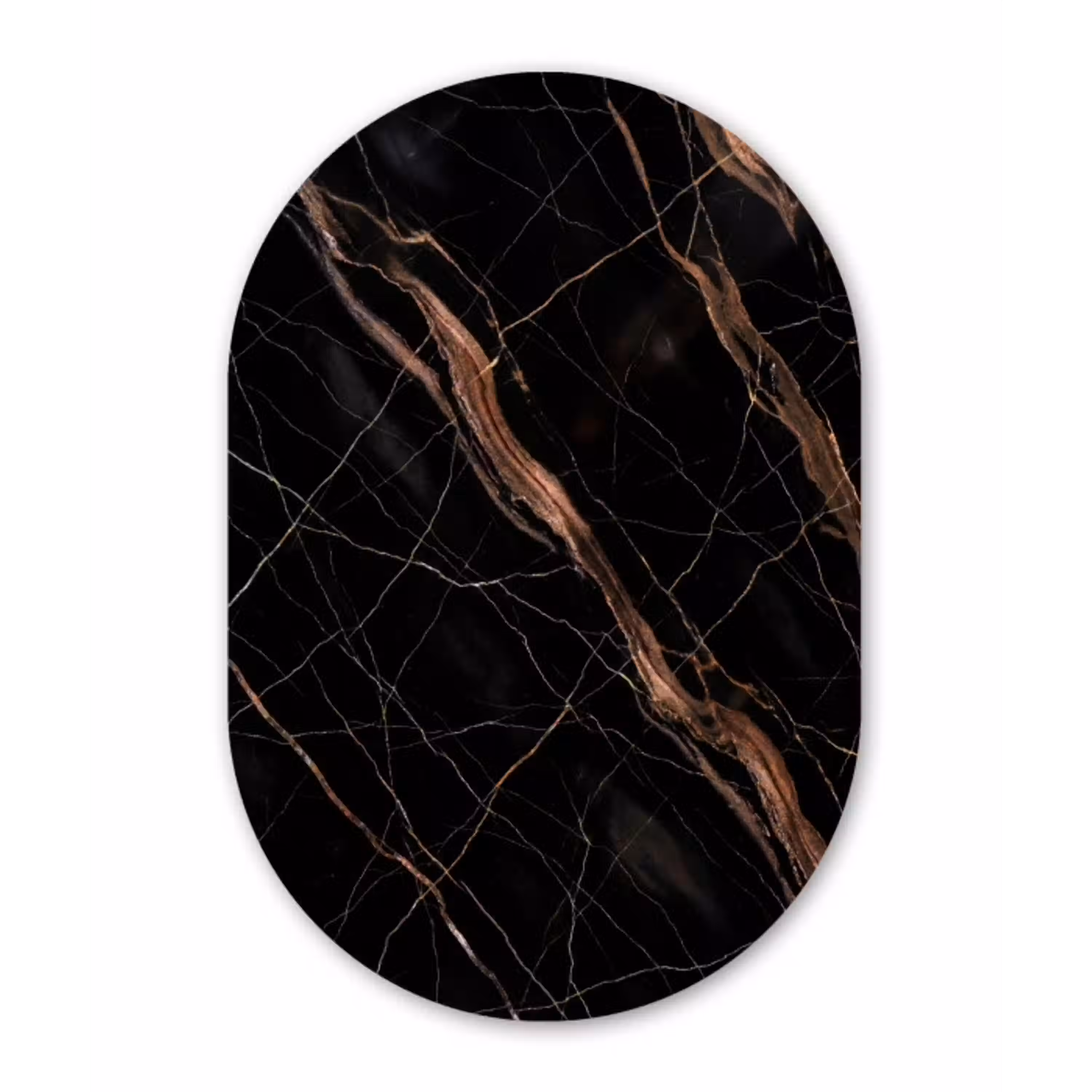 Marmer - Goud - Patroon - Luxe - Zwart Wandcirkel Ovaal Aluminium middel -3d