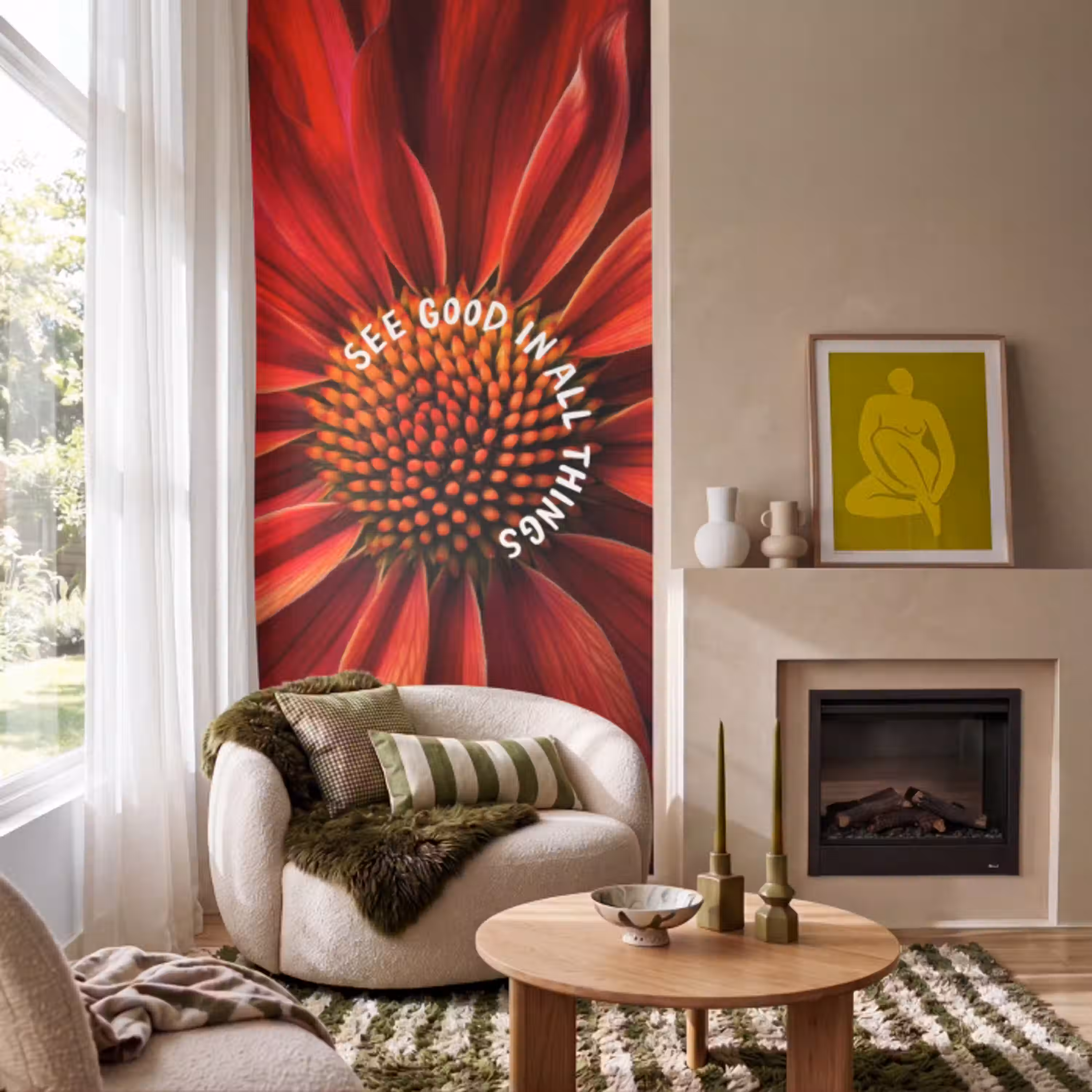 Close up - Bloem - Quote - Rood Behang Vlies klein -sfeer2