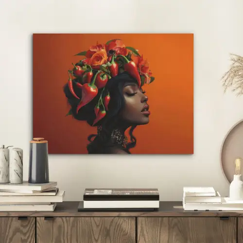 Vrouw - Chilipepers - Pepers - Bloemen PET vilt klein -sfeer1