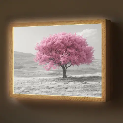Boom - Natuur - Roze - Zwart wit Light Box met batterij (Wandlamp) middel -z3d_website