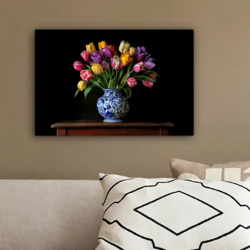 Tulpen - Kleuren - Hout - Vaas canvas 2cm klein -sfeer3