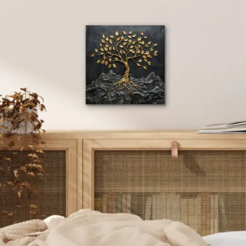 Bladeren - Goud - Boom - Rots aluminium wit klein -sfeer3