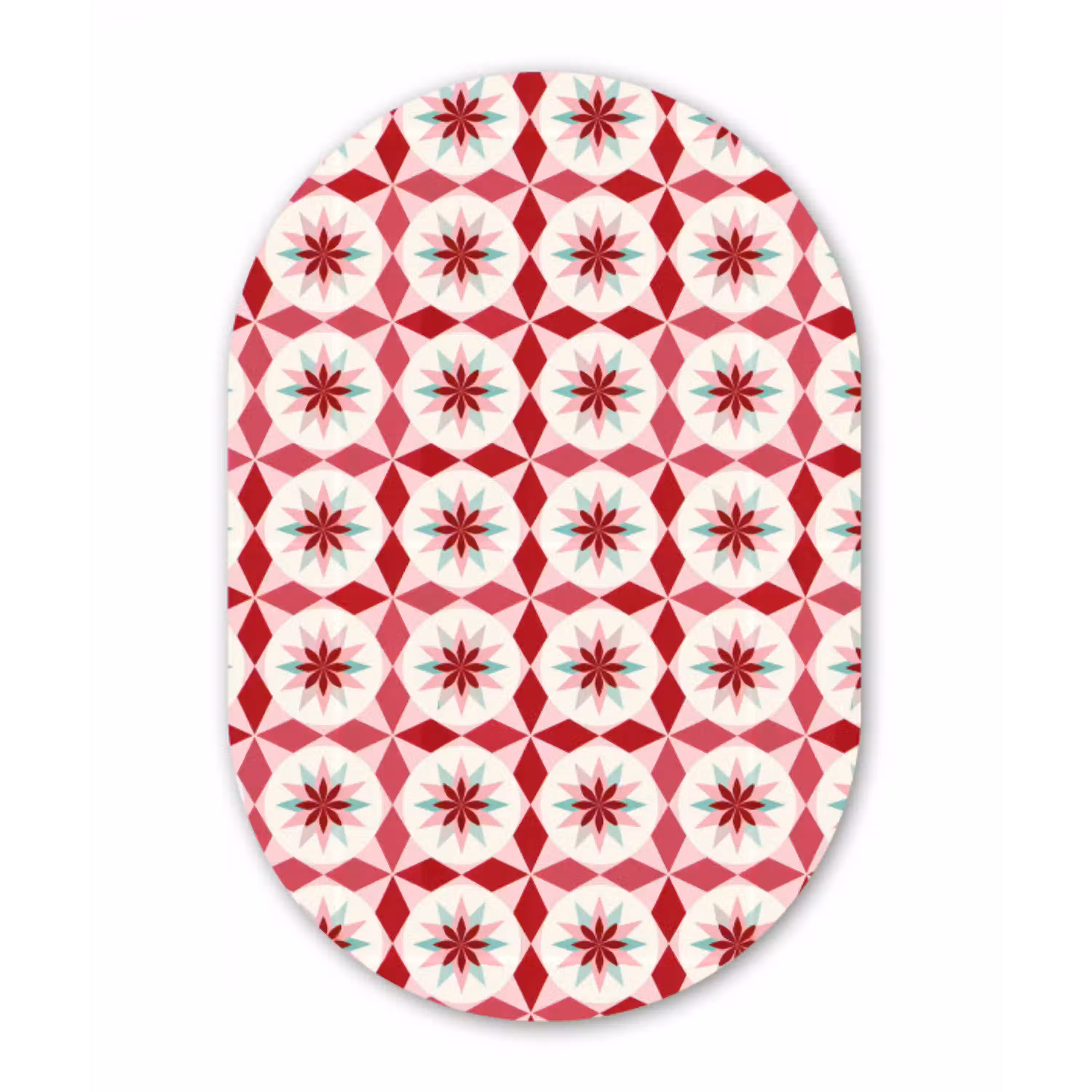 Tegelpatroon - Sterren - Retro - Roze - Mintgroen Wandcirkel Ovaal Aluminium middel 839 -3d
