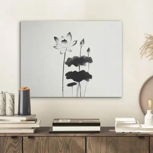 Bladeren - Zwart - Lotusbloem - Minimalitisch PET vilt klein -sfeer1