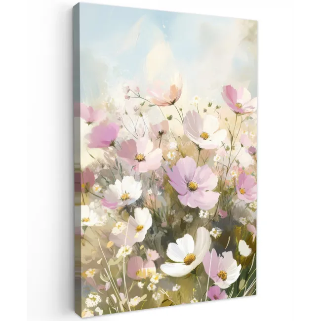 Bloemenveld - Lichte tinten - Geschilderd Tuinposter op houten frame 2 cm dik klein -3d