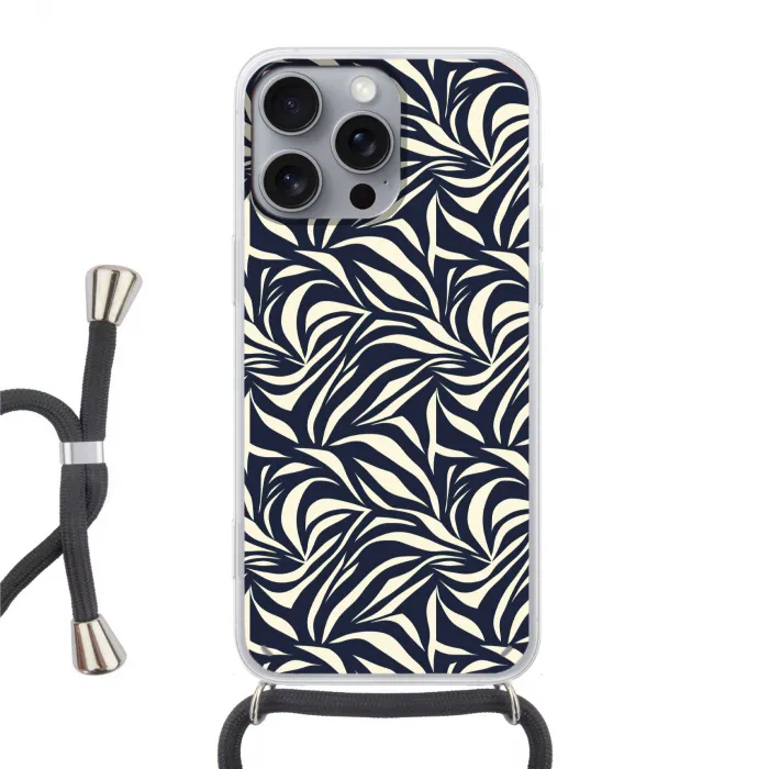 Bladvormen - Blauw - Patroon - Wit Hoesje iPhone 16 Pro Max met koord klein 804 -3d