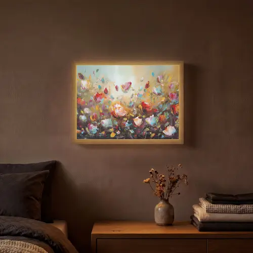 Bloemen - Kunst - Natuur - Olieverf Light Box met batterij (Wandlamp) middel -sfeer4