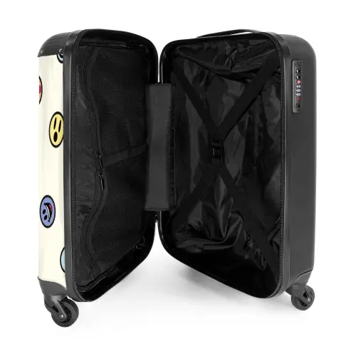 Verschillende smiley's op een beige achtergrond NBS - Handbagage koffer - Kinderen Unisex middel -binnenkant