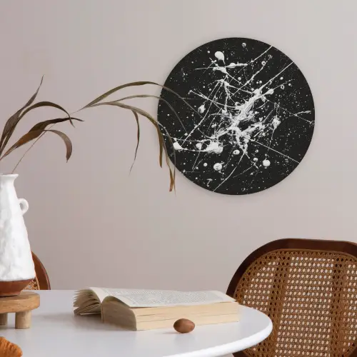 Verfspatten - Wit - Abstract - Explosie Akoestische PET Vilt - Rond klein -sfeer3