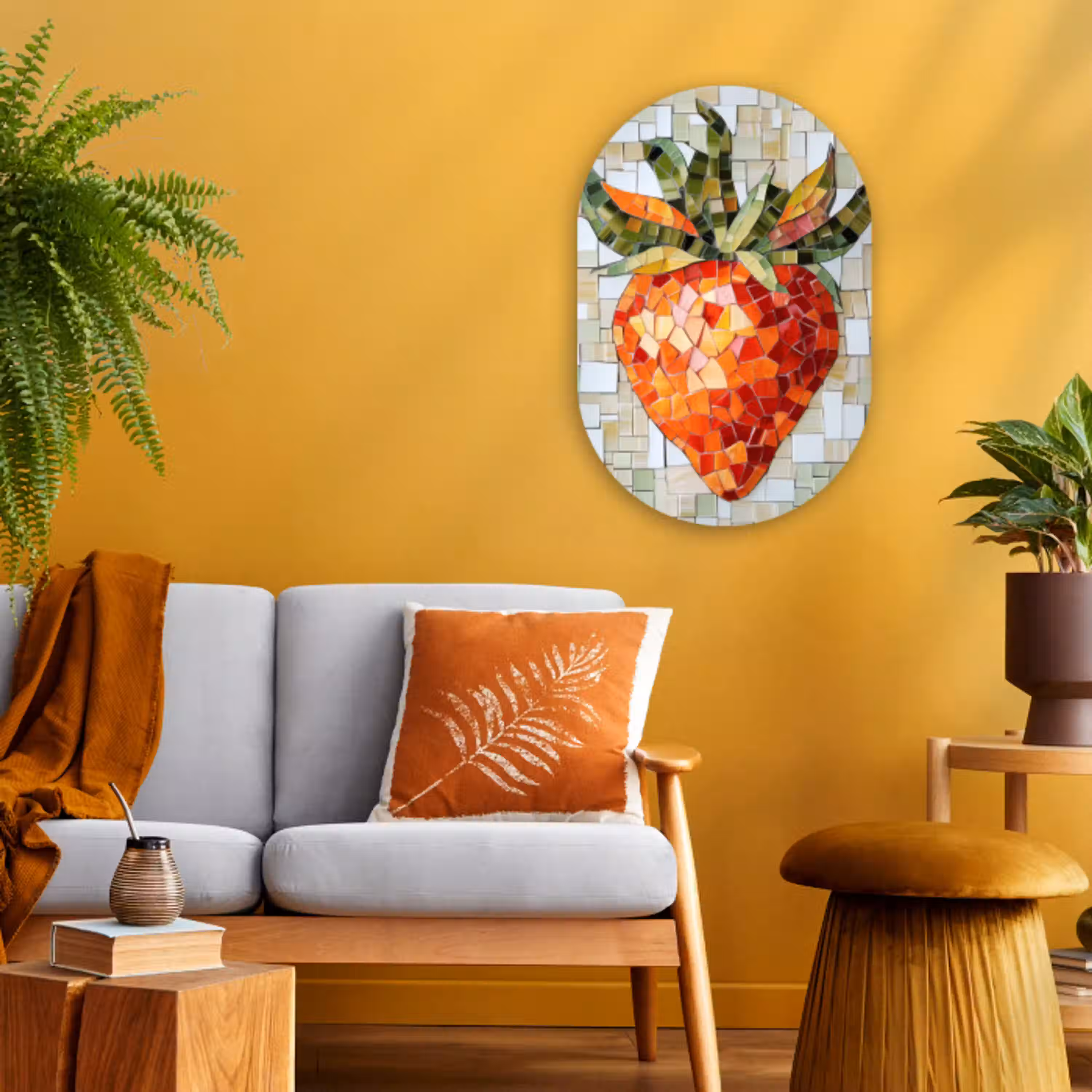 Aardbei - Rood - Mozaïek - Fruit Wandcirkel Ovaal Forex klein -sfeer4