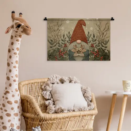 Kerstgnome - Konijntjes - Kleurrijk Wandkleed katoen klein -wsfeer5_kind