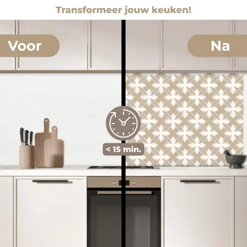 Patroon - Symmetrisch - Beige keuken achterwand 2 middel 871 -voor-na2_NL
