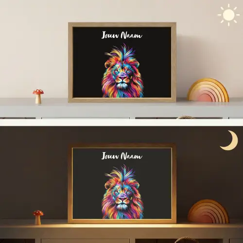 Leeuwen - Kleurrijk - Zwart - Dieren Light Box met batterij (Wandlamp kind) middel -sfeer3_kind