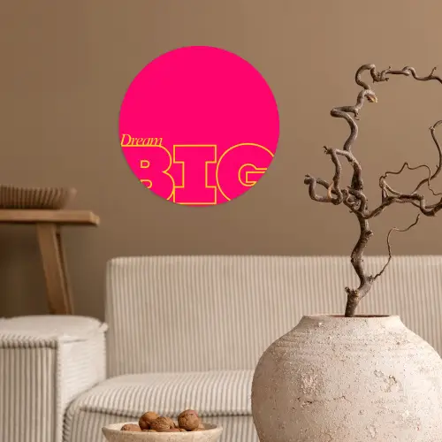 Minimalistisch - Roze - Dream big - Grafisch Wandcirkel behangsticker klein -sfeer1