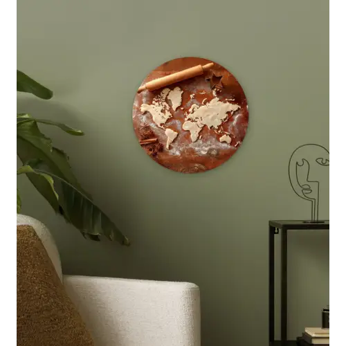 Wereldkaart - Koekjesdeeg - Warme baksfeer Wandcirkel plexiglas klein -sfeer3